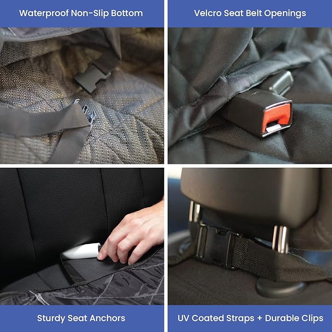 4Knines Dog Seat Cover for Back Seat, Heavy Duty Waterproof Rear Seat Protector for Small Trucks, SUVs, Cars - Fits 60/40 Split Bench with Middle Seat Belt, Non-Slip Dog Backseat Cover (Regular, Camo)