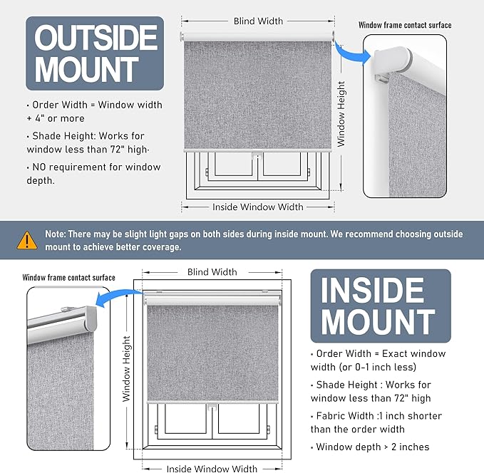 Cordless Roller Shades Blackout Blinds for Windows Room Darkening Rolled Up Shades with Spring System, UV Protection Natural Linen Fabric Window Shades Door Blinds for Home,31" W x 72" H, Heather Grey