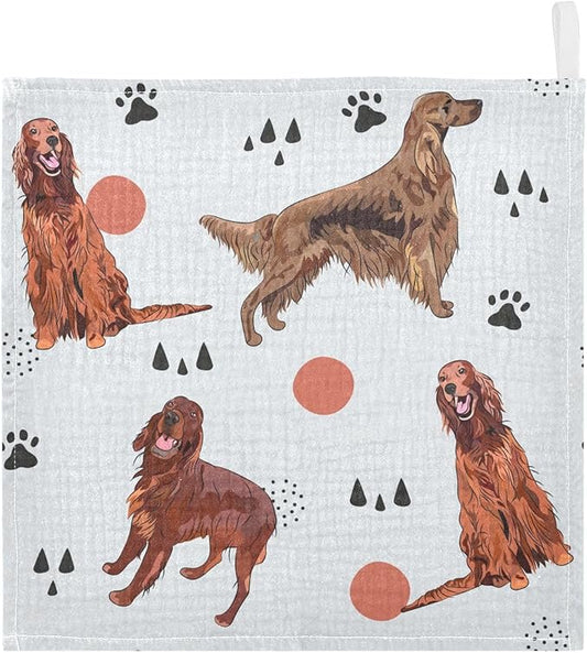 vvfelixl Baby Muslin Washcloths Irish Setter Dog Pattern Baby Burp Cloths Cotton Baby Face Towel for Newborn Infants Boys Girls Soft and Absorbent 11.8 X 11.8 in, 3 Pack