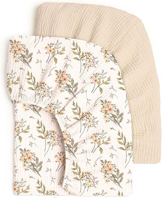 lulumoon Fitted Crib Sheets 2-Pack: Soft Muslin Cotton for Standard Crib - Boho Floral Print for Baby Girls Nursery Bedding & Gift