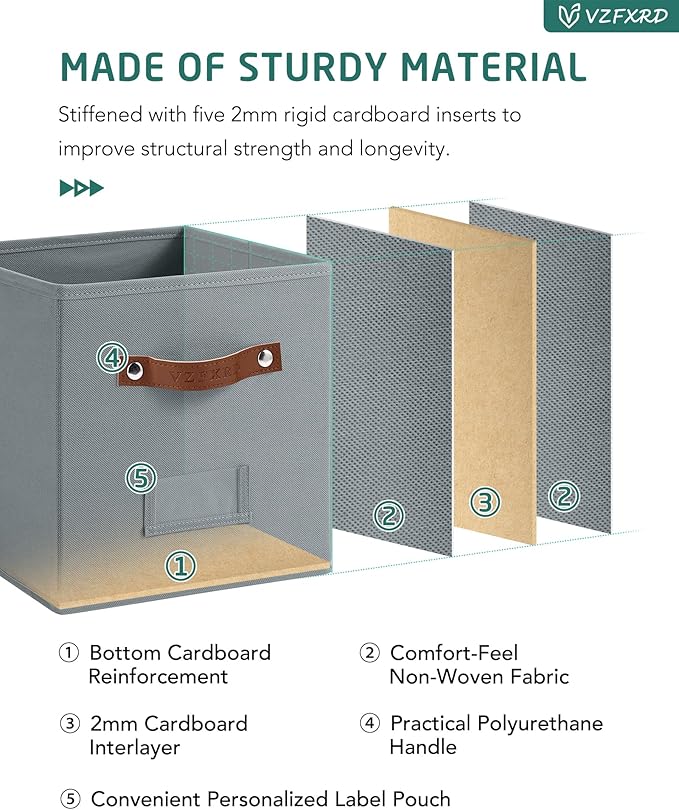 10.5 Inch Storage Cubes with Labels, 6-Pack Non-Woven Fabric Bins with Handles, Foldable Organizer for Closet, Shelf, Bedroom, Home Organization (Gray)