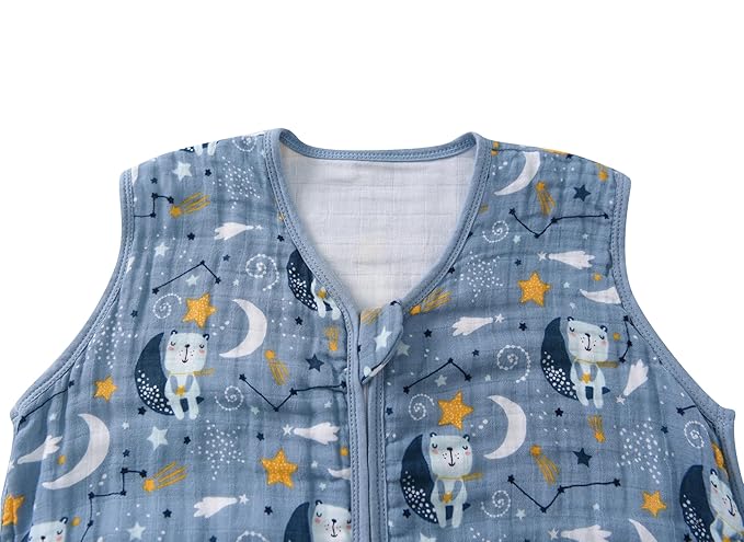 TADO MUSLIN Baby Sleep Sack 12-24 Months Wearable Blanket for Babies 100% Organic Cotton 2-Way Zipper YKK 0.5 TOG Toddler Sleeping Sacks Muslin 1-2 T Blue Bears