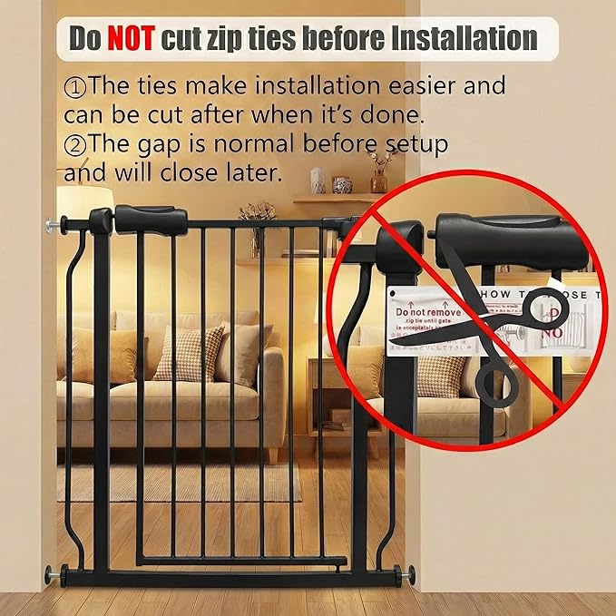 Extra Wide Baby Gate - 43.3-48 Inch Tension Mounted Safety Child & Pet Gate - Black Metal - Walk Through - Long - for House Doorways & Stairs, 30 Inch Tall