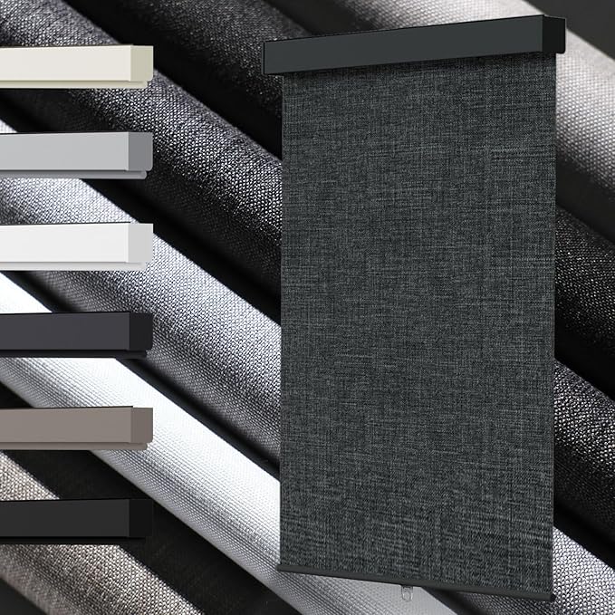 100% Blackout Roller Shades, Free-Stop Cordless Roller Blinds for Windows, Thermal Insulated Linen Fabric Window Shades UV Protection for Home, Door, Deep Grey, 62" W x 72" H