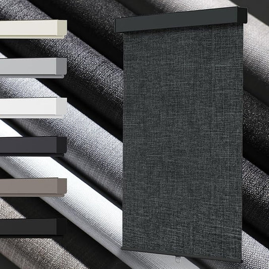 100% Blackout Roller Shades, Free-Stop Cordless Roller Blinds for Windows, Thermal Insulated Linen Fabric Window Shades UV Protection for Home, Door, Deep Grey, 30.5" W x 72" H