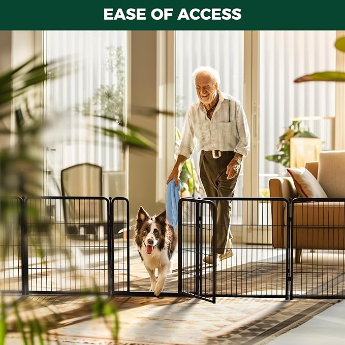 FXW Dog Gate Extra Wide Designed for Indoor Use, Adjustable Width Up to 165-inch Wide (32" H 6 Wire Panels for Small and Medium Dogs), Black