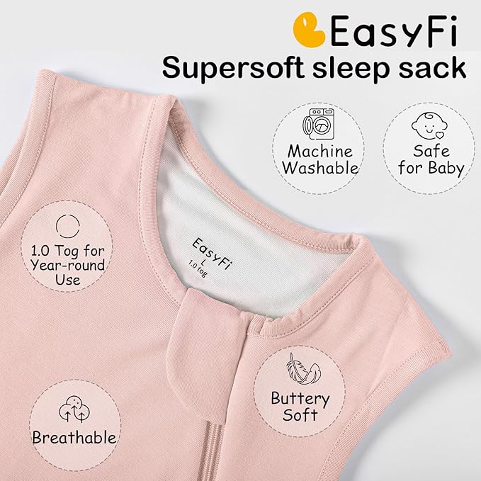 Supersoft Rayon Made from Bamboo Sleep Sack 6-12 Months 1.0 Tog Toddler Sleep Sack Baby Wearable Blanket with 2-Way Zipper Unisex Sleeping Bag for Babies All-year-around - Pink