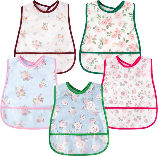 R HORSE 5Pcs Baby Bibs Set Toddler Bibs with Crumb Catcher Pocket & Snap Button Waterproof Baby Feeding Bibs for 6-24 Months