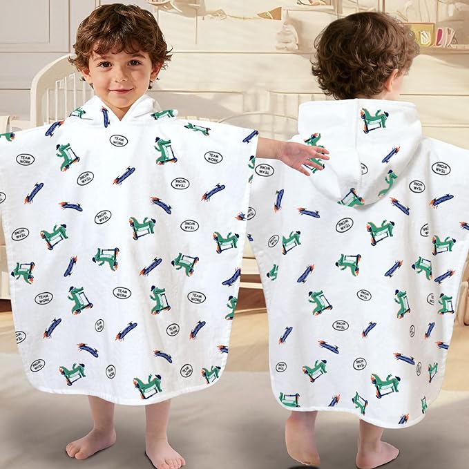 VOOVA & MOVAS Toddler Bath Towel with Hood, Oversized (2-4Years,21"X21") Made from 100% Soft Cotton,Absorbent Hooded Poncho Towel for Baby Boy,Perfect for Pool | Swimming | Bath | Beach,Crocodile