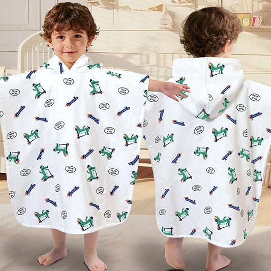 VOOVA & MOVAS Toddler Bath Towel with Hood, Oversized (2-4Years,21"X21") Made from 100% Soft Cotton,Absorbent Hooded Poncho Towel for Baby Boy,Perfect for Pool | Swimming | Bath | Beach,Crocodile