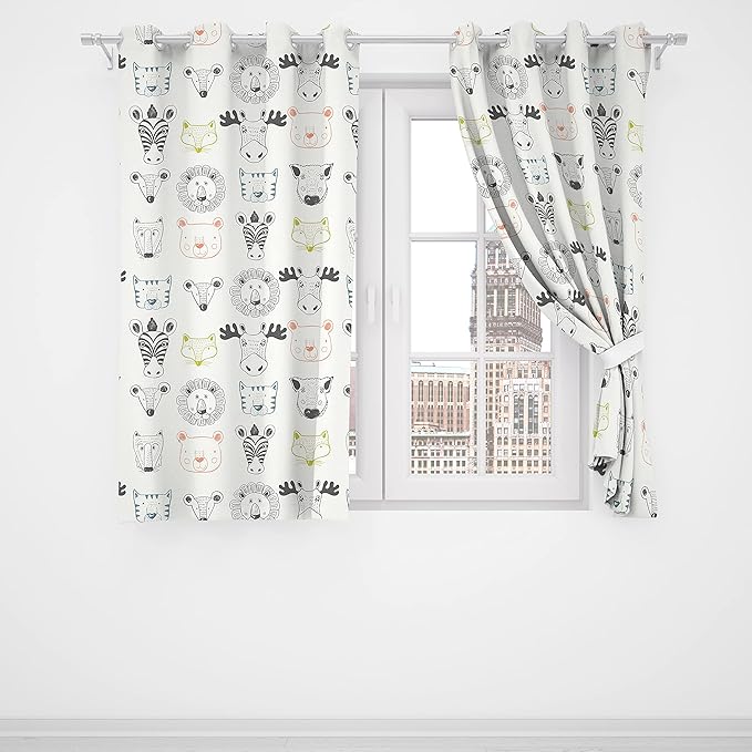 Forest Animal Lion Tiger Fox Zebra Deer Kids Curtains for Bedroom Grommet Window Drapes for Boys and Girls Room