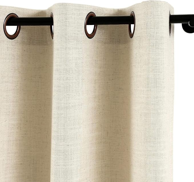 ChadMade 100W x 84L Inch Sand Beige Faux Linen Curtain Drapes with Blackout Lining, Room Darkening Antique Bronze Grommet Curtain for Sliding Glass Door Patio Door Living Room (1 Panel)