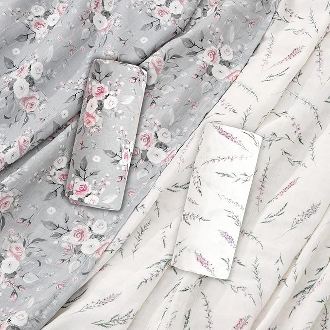 Baby Muslin Swaddle Blankets,2 Pack Receiving Blanket Baby Girl & boy,Large47 x 43 inches,Soft & Skin Friendly Baby Blanket Wrap(Florals)