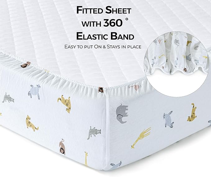 Dreamology Pack and Play Sheets, 2 Pack, Soft, 100% Cotton Mini Crib Sheets, Baby Mattress Sheets for Boys,Girls, Pack n Play Sheets, Mini Crib Fitted Sheet, 24x38 Mini Crib Sheet | Blue,Animals
