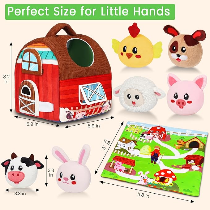 Avesa Baby Toys 6-12 Months - Soft Barn Toy with Stuffed Farm Animals, Rattle - Montessori Toys for Babies 6 Months Old Sensory Infant Toy Baby Valentines Day Gifts Easter Basket Stuffers