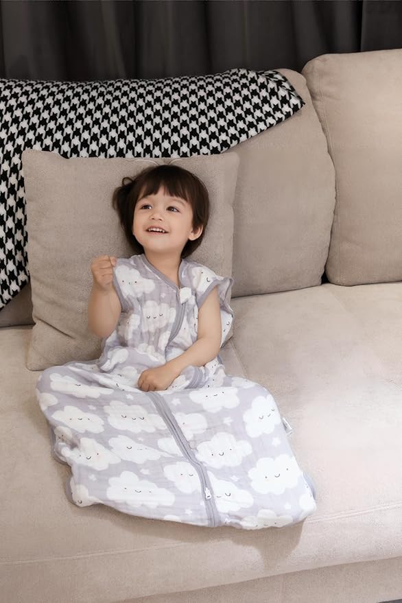 TADO MUSLIN Baby Sleep Sack 2-4 T Baby Wearable Blanket 100% Organic Cotton 0.5 TOG Toddler Sleep Sacks 2- Way Zipper Soft 4 Layers Muslin 2T 3T 4T Cloud