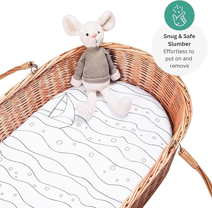 Bassinet Sheets for Dream On Me Karley, Lacy, Poppy, Chicco LullaGlide, Ingenuity Foldaway Rocking, Safety 1st Nap and Go, 3 Pack, 33 x 17, Ultra Soft, Unisex Boys Girls, Gray (Ocean Fish)