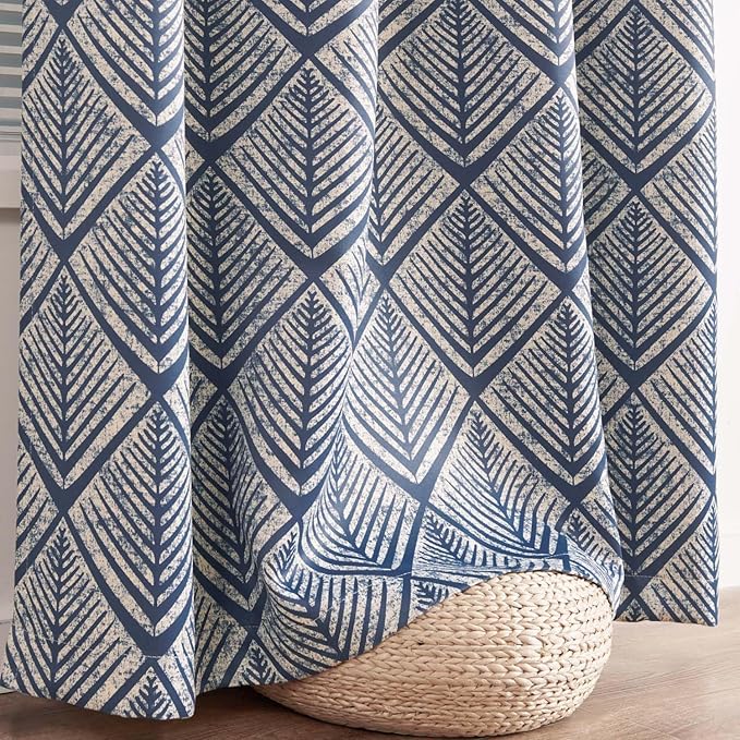 jinchan 80% Blackout Curtains for Bedroom, Geometric Patterns Drapes for Living Room, Window Treatments for Room Darkening, Grommet Top Thermal Insulated Curtains 72 inch Length 2 Panels Set, Blue