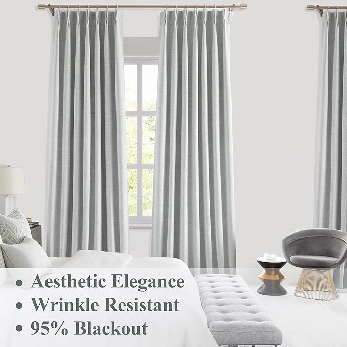 WEST LAKE Silver Grey Chenille Pinch Pleated 95% Blackout Window Curtain Panels for Bedroom,9 FT Triple Weave Textured Heavy Darkening Drapes,Modern Window Treatment,Back Tab,40" Wx108 L,Pack of 2