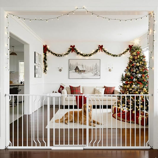 TSAYAWA Baby Gate Extra Wide Fits 71.65-85.82 inch Wide Opening - Dog Pet Gates for Doorways Stairs No Drilling Pressure Mounted - Large Child Safety Gate Indoor Outdoor White