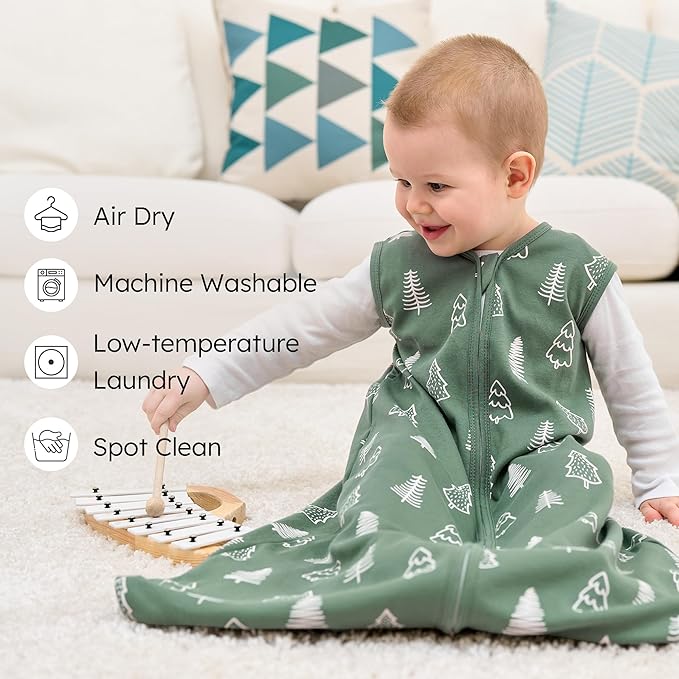 FIEMOL Baby Sleep Sack 12-18 months, 100% Cotton Sleeping Sack for Toddler, 3 Pack Baby Wearable Blanket, 0.5 Tog Lightweight Double Zipper Sleep Bag Large Brown Green Lion