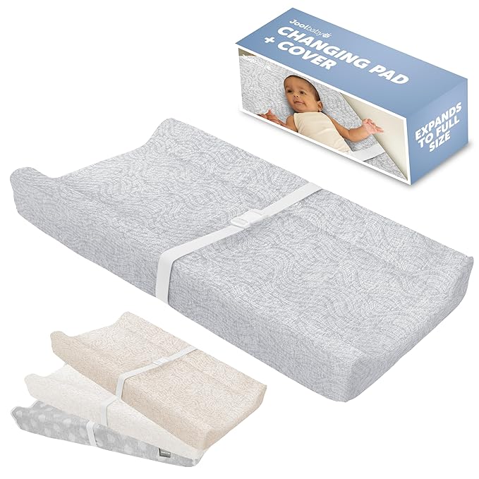 Jool Baby Serenity Soft Changing Pad + Washable Cover, Non-Slip - Fits Standard Changing Tables & Dressers (Wave Pattern, Gray)