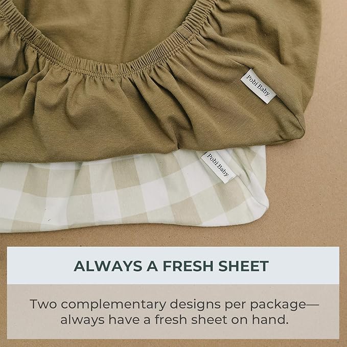 Pobibaby – 2 Pack Crib Sheets for Boys, Premium Fitted Baby Boy Crib Sheets for Standard Crib Mattress – Ultra-Soft Jersey Knit, Safe and Snug, Stylish Design (Gingham Khaki)