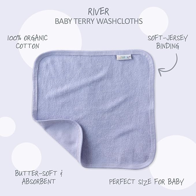 River 10-Pack Baby Terry Washcloths 100% Organic Cotton Absorbent for Baby and Toddler Boys & Girls, Sorbet Frost Rainbow, One Size