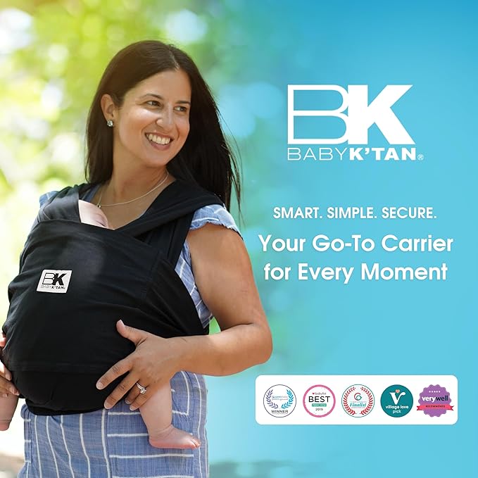 Original Baby K'tan Baby Carrier: #1 Easy Pre-Wrapped, Soft, Slip-On, No Rings, No Buckles | 5 in 1 Baby Sling for Hands-Free Comfort | Black | X-Small