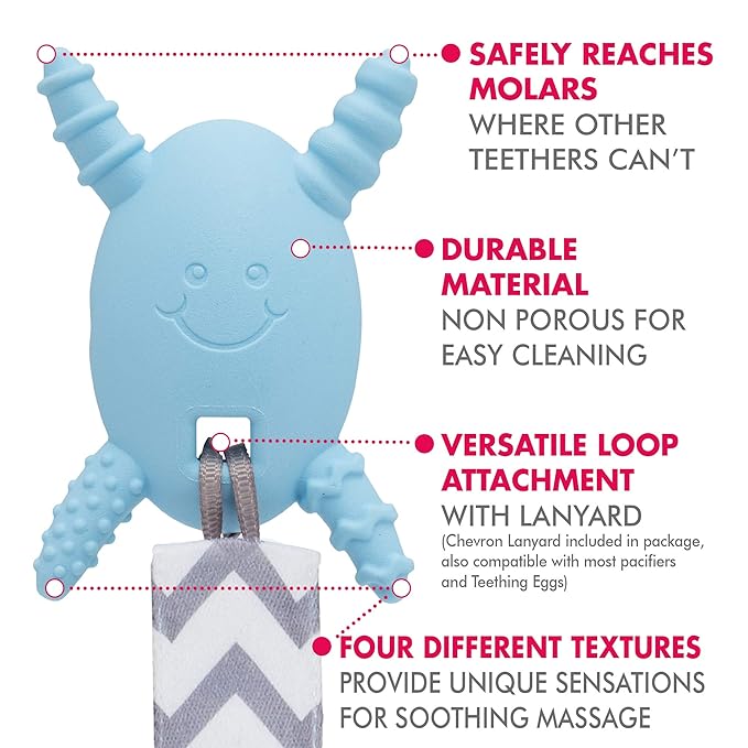 The Teething Egg Baby Teether + Molar Magician + Grippie Stick, 3pc Bundle - Freezable Teething Toy for Babies 3–6 Months up to 18 Months – Made in USA, Food-Grade TPE, Blue