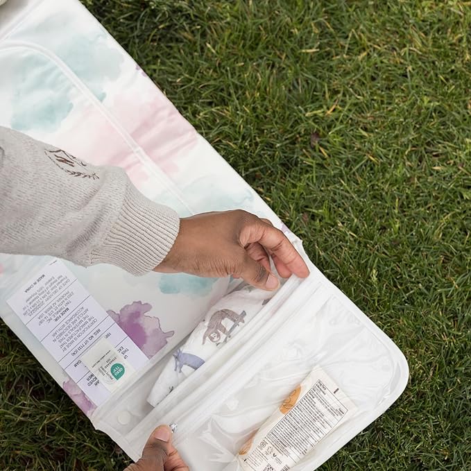 Tiny Twinkle Portable Diaper Changing Pad | Waterproof, Wipeable & Compact Baby Changing Pad for Travel | Smart Wipes Pocket & Organized Storage| Newborn Shower Gift (Cotton Candy)