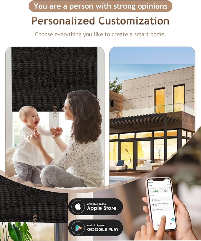Kincmo Motorized Blinds with Remote,100% Blackout Motorized Roller Shades Work with Apple Homekit,Alexa,Google, Custom Electric Blinds with App,Voice Control (Eclipse Black)