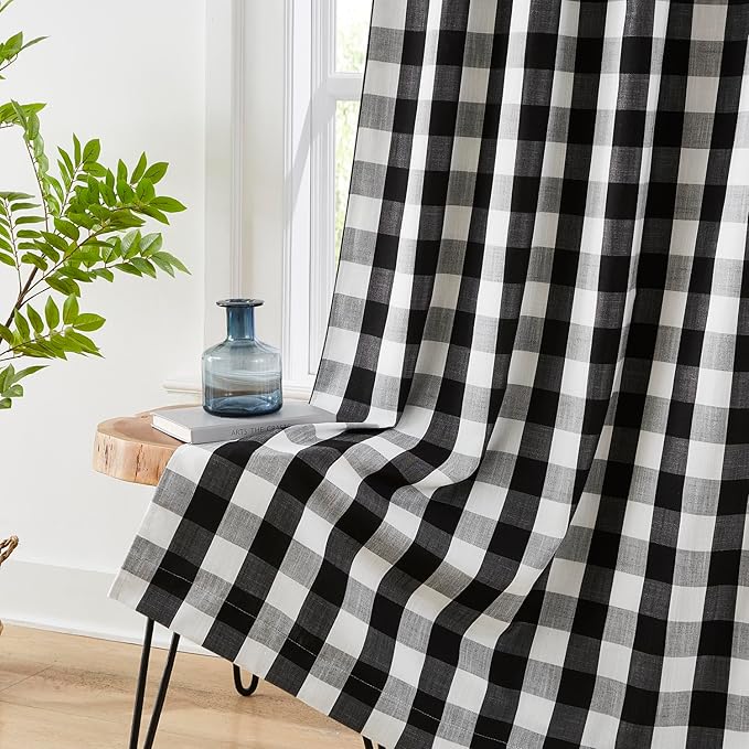Amzdecor Buffalo Check Plaid Full Blackout Window Curtains 95 Inches Long for Bedroom Noise Reducing Total Room Darkening Grommet Drapes,Vintage Farmhouse Window Treatment,2 Panels,40"x95",Black White