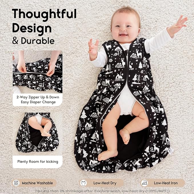 Yoofoss Baby Sleep Sack 0-6 Months 0.5 TOG Baby Wearable Blanket, 100% Organic Cotton Infant Toddler Sleeping Sack 2-Way Zipper Lightweight Sleep Sack, Black Forest