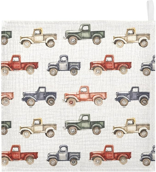vvfelixl Vintage Trucks Jeeps Baby Burp Cloths Baby Muslin Washcloths for Boys Girls Cotton Babys Face Towel for Newborn Infants Soft and Absorbent 11.8 X 11.8 in, 5 Pack