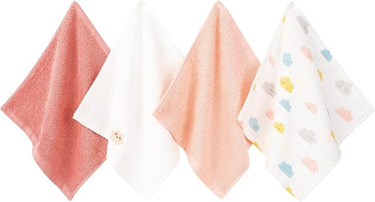 4 Pack Baby Washcloths 100% Cotton Soft and Absorbent Terry Wash Cloths for Sensitive Skin Face Hand Body Burp Rag Wipes Essentials for Newborns Infants Toddlers Girls Boys