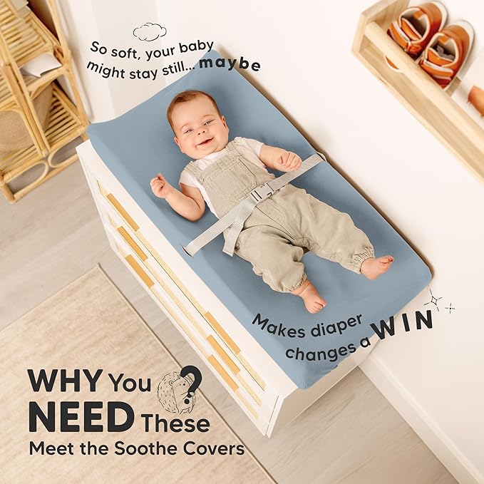 2-Pack Organic Changing Pad Covers for Girl, Boy, Neutral - 100% Cotton Changing Table Pad Cover, Soft Baby Nursery Diaper Changing Pad Sheets, Contour Changing Pads Liners, Change Pad Cover (Steel)