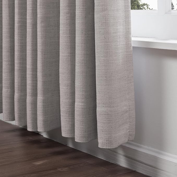 ChadMadeBlackout Linen Curtain for Traverse Rod Pole in Living Room Bedroom Grommet Header Drape for Sliding Patio Door Windows 100Wx96L, 1 Panel, Parchment, Tallis Collection