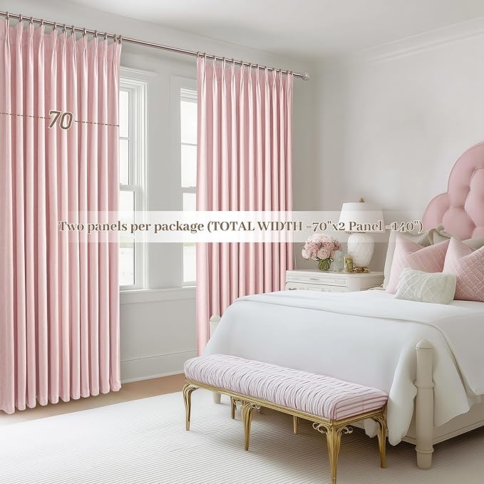 Baby Pink Extra Wide Curtains 70 Inches Wide for Grils Bedroom 2 Panels Set, Heavy Duty Pinch Pleated 84 Inch Long Linen Blackout Sliding Door Window Curtains Thermal Privacy Drapes(70"Wx84" Lx2)