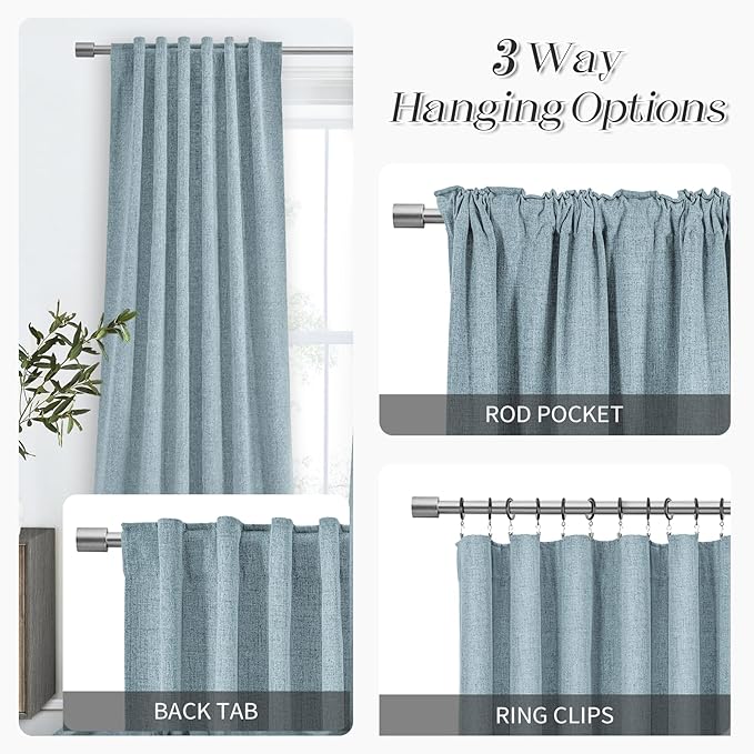 Solid Back Tab and Rod Pocket Total Blackout Curtains, Thermal Insulated Drapes - Curtains for Sliding Glass Door, Room Darkening Black Out Curtains for Living Room(52x90 Inch, Dusty Blue, 2 Panels)