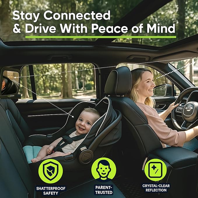 Baby Car Mirror – The Safest Way to Keep an Eye on Your Little One | Shatterproof, Wide-Angle Car Mirror for Baby with Secure Straps & 360° Adjustability | Peace of Mind for Every Drive