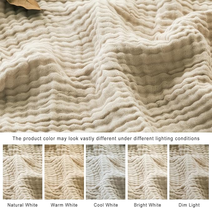 EMME Cotton Throw Blanket for Couch Soft Muslin Blankets 50"x60" Lightweight Breathable Blanket Light Tan All Season Gauze Blanket