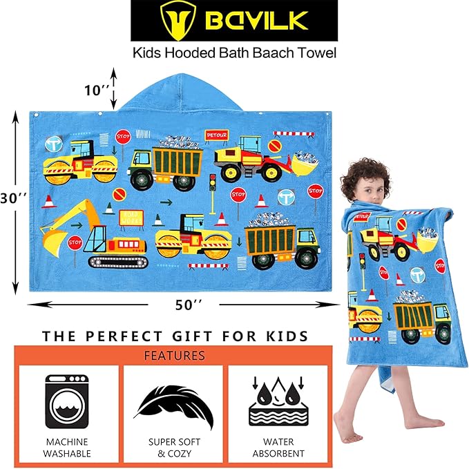 Kids Bath Towels, Kids Towel Girls Boys Hooded Beach,Bathroom,Pool Swim Towels 30 × 50 INCH Large Size Ultra Absorbent Cute Cartoon Animal Full Vitality 100% Cotton Wearable Wrap for Child