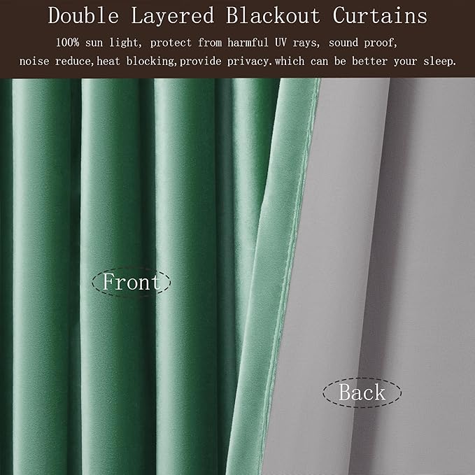 PRIMROSE 100% Full Blackout Velvet Curtains 90 inch Long for Living Room,Set of 2 Liner Turquoise Aqua Rod Pocket Back Tab Window Treatment Room Darkening Heavy Decorative Curtains Drapes for Bedroom