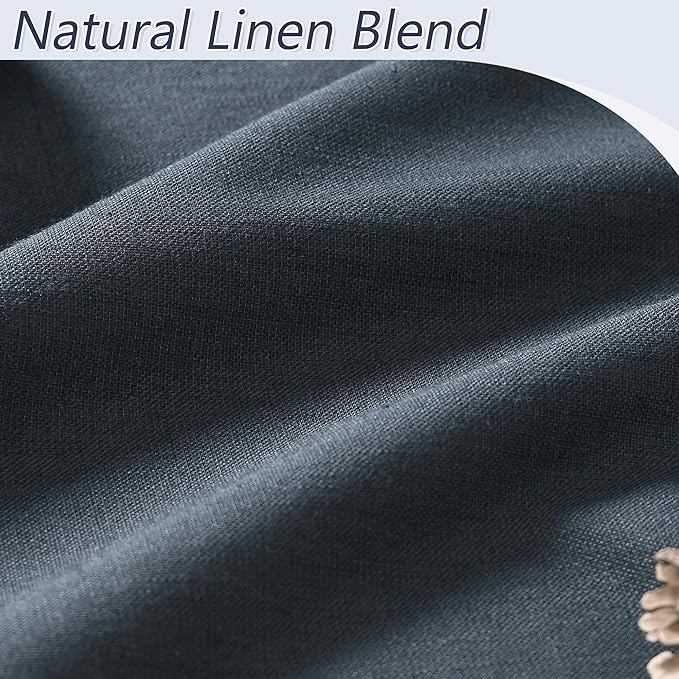 Guken 100% Blackout Linen Curtains 108 Inch Length 2 Panels Set for Living Room Bedroom Back Tab Thermal Insulated Black Out Linen Drapes Room Darkening Window Curtains,Vintage Blue