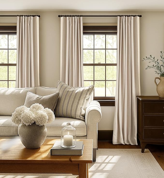 INOVADAY 100% Blackout Curtains for Bedroom, Black Out Curtains 120 Inch Long, Clip Rings Blackout Drapes, Thermal Insulated Room Darkening for Living Room, 2 Panels - Oatmeal,W50xL120