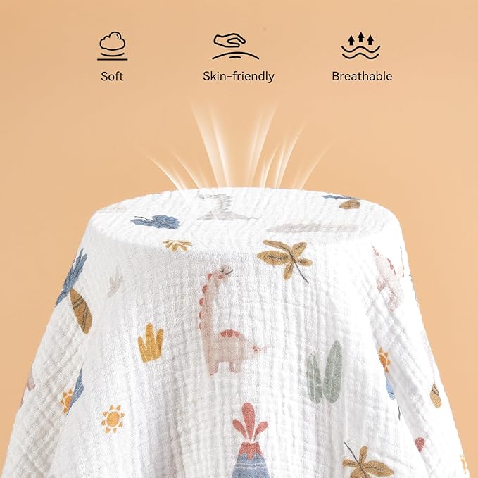 TILLYOU Muslin Mini Crib Sheets 2 Pack, Pack and Play Mattress Sheets Fitted for Pack N Play, 38 x 26 Sheet for Toddler, Dinosaur