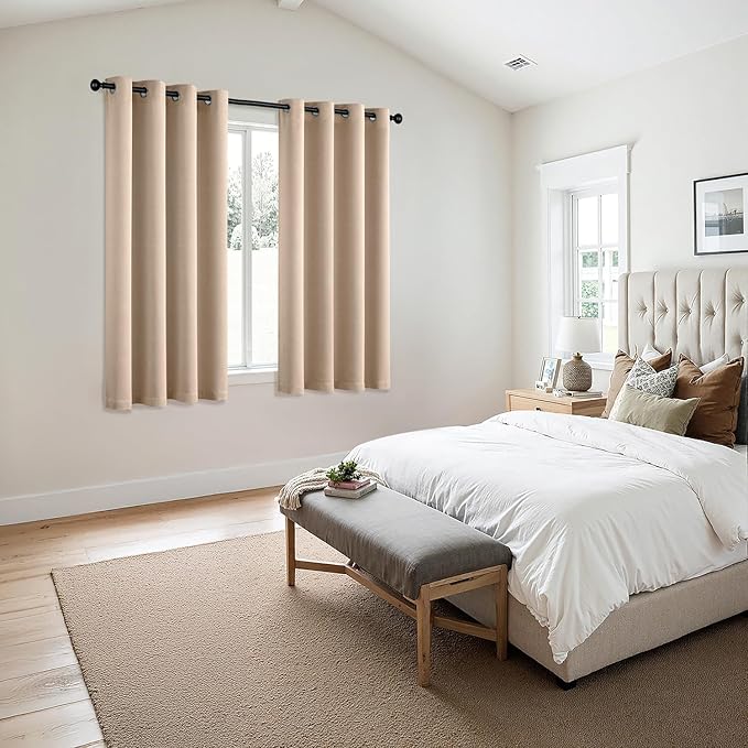 MIULEE Beige Blackout Curtains for Bedroom Living Room 63 Inches Long 2 Panels, Thermal Insulated Room Darkening Drapes Solid Grommet Noise Reduction Light Blocking Window Treatments 50x63 Inch