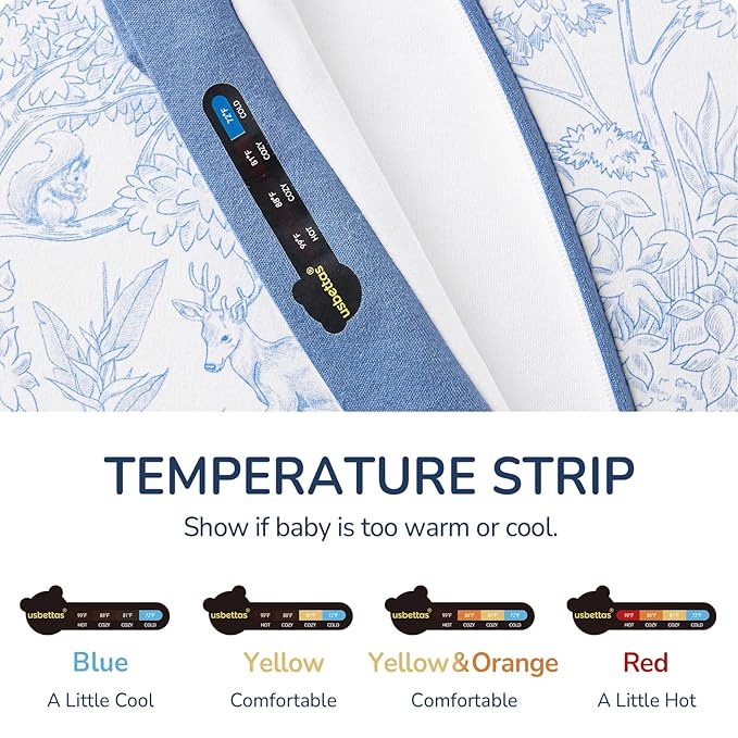 Baby Sleep Sack 6–12 Months, Cotton Sleep Sack with Detachable Long Sleeves, 1.0 TOG Wearable Blanket for Cooler Nights, 2-Way Zipper Toddler Sleeping Sack with Temperature Strip, Forest