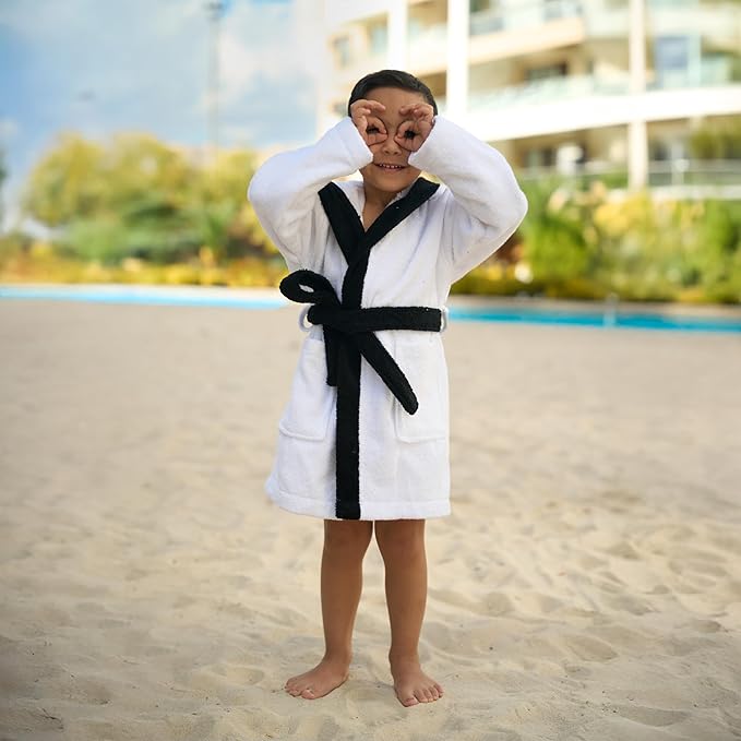 BAGNO MILANO Kids Organic Turkish Cotton Hooded Beach Cover-Up Towel, GOTS Certified, for Boys and Girls (Panda White, 3-4 Years)